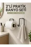 2’li Yapışkanlı Banyo Düzenleme Seti Rulo Kağıt Tutucu ve Havlu Askılığı-1