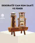 Dekoratif Ahşap Kum Saati ve Deniz Feneri Figürlü Masa Süsü – Şık ve Fonksiyonel Tasarım-1