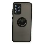 Samsung Galaxy A72 Kılıf Montreal Yüzüklü Silikon Kapak - Siyah-1