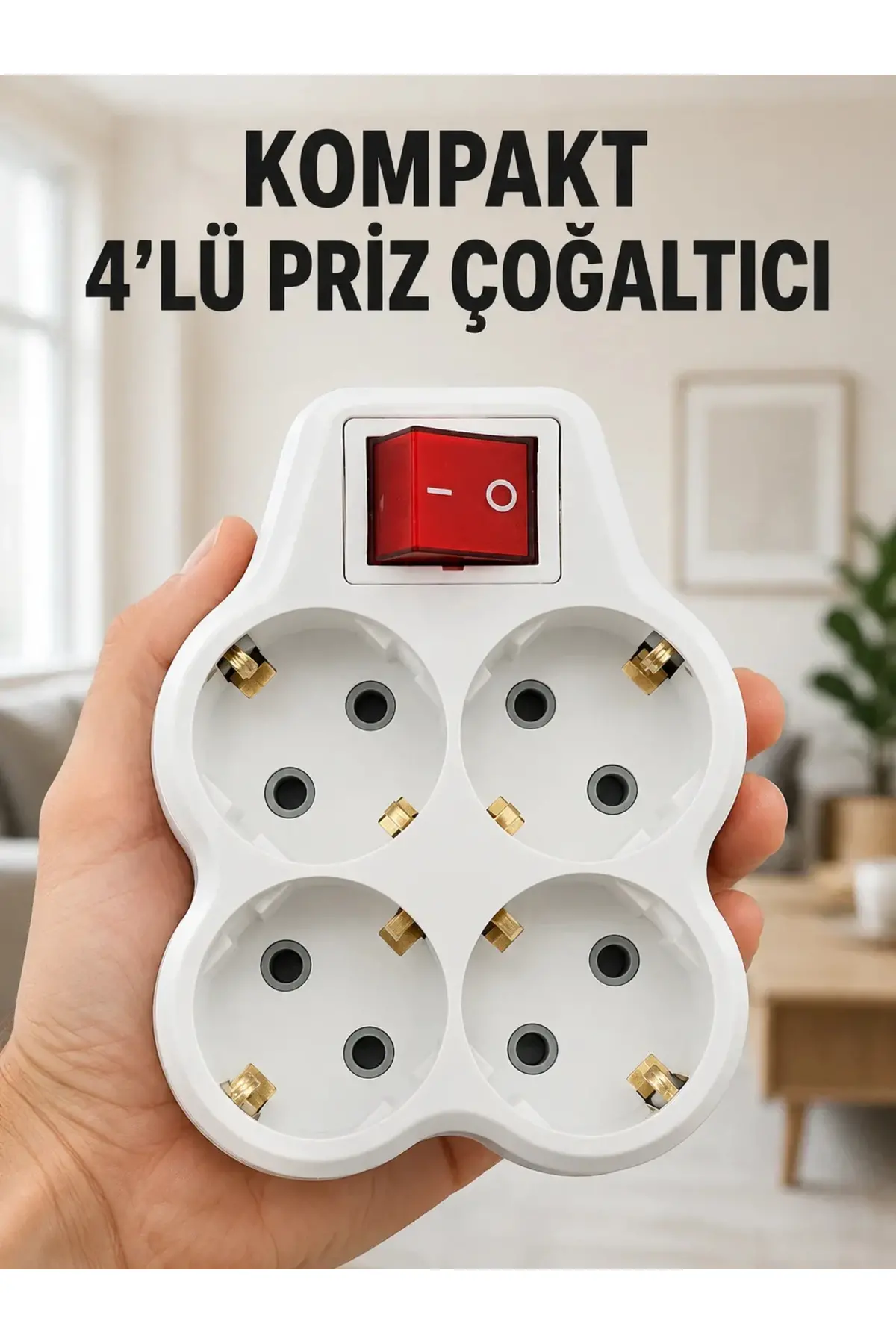 Kompakt 4’lü Priz Çoklayıcı Kablosuz Anahtarlı Ev Ofis Priz Çoğaltma Adaptörü