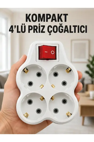 Kompakt 4’lü Priz Çoklayıcı Kablosuz Anahtarlı Ev Ofis Priz Çoğaltma Adaptörü