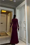 Kadın Yeni Sezon Kalp Yaka Taş Detaylı Maxi Abiye Elbise-3