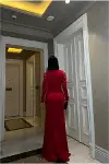 Kadın Yeni Sezon Kalp Yaka Taş Detaylı Maxi Abiye Elbise-7