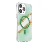 Onegif Apple İphone 14 Pro Max Lotus Simli Magsafe Kapak - Yeşil-2