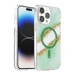 Onegif Apple İphone 14 Pro Max Lotus Simli Magsafe Kapak - Yeşil-1