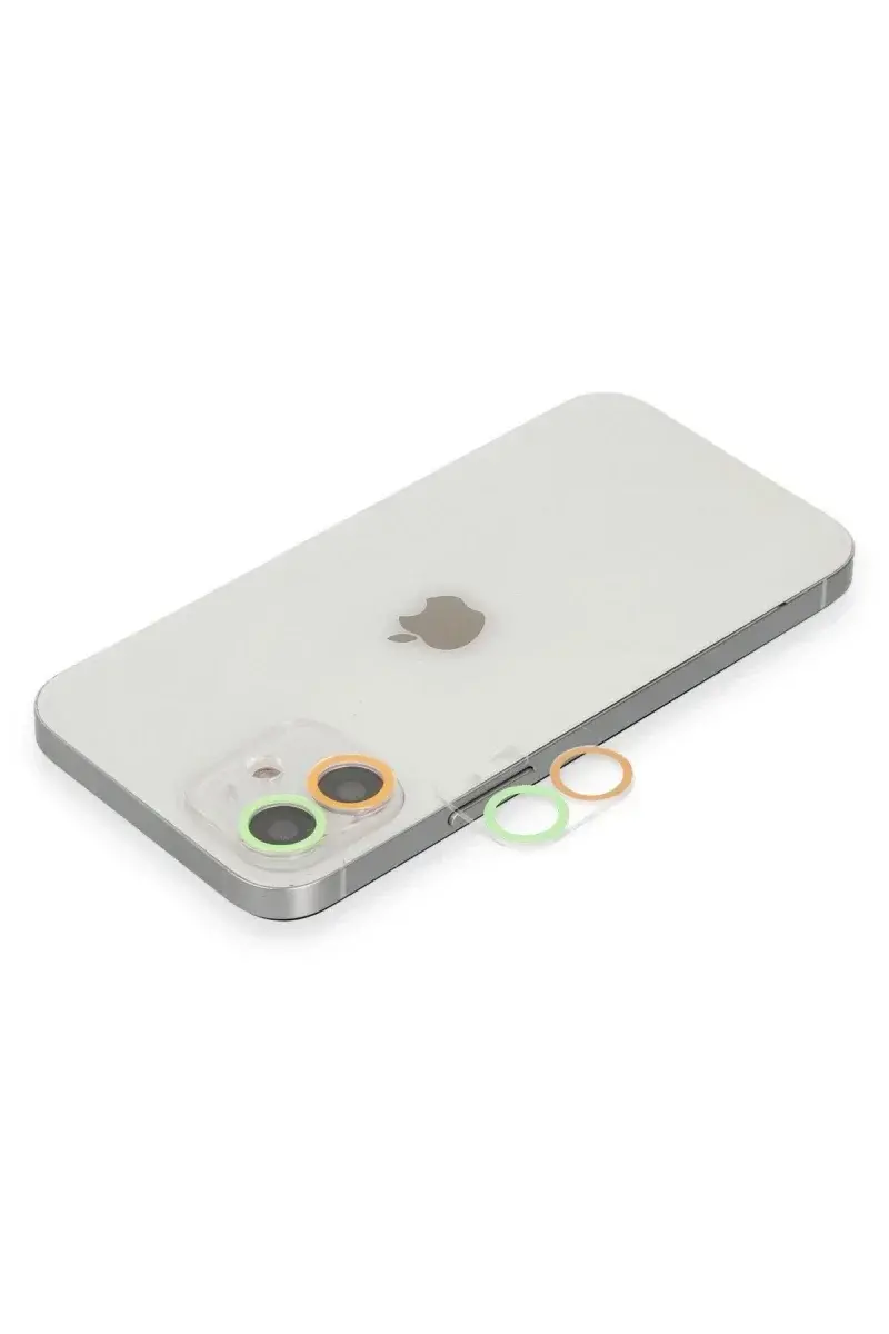 Apple iPhone 12 Renkli Kamera Lens Koruma Cam - Turuncu-Yeşil