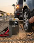 Araç Akü Takviye Powerbank Lastik Şişirme Kompresörü LED Işıklı Çok Fonksiyonlu Acil Durum Cihazı-1