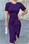 Kadın Modern Krep Kumaş Bisiklet Yaka Yırtmaçlı Abiye Elbise-3