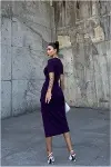 Kadın Modern Krep Kumaş Bisiklet Yaka Yırtmaçlı Abiye Elbise-4