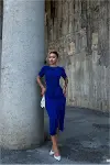 Kadın Modern Krep Kumaş Bisiklet Yaka Yırtmaçlı Abiye Elbise-5