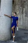 Kadın Modern Krep Kumaş Bisiklet Yaka Yırtmaçlı Abiye Elbise-6