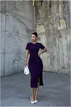 Kadın Modern Krep Kumaş Bisiklet Yaka Yırtmaçlı Abiye Elbise-1