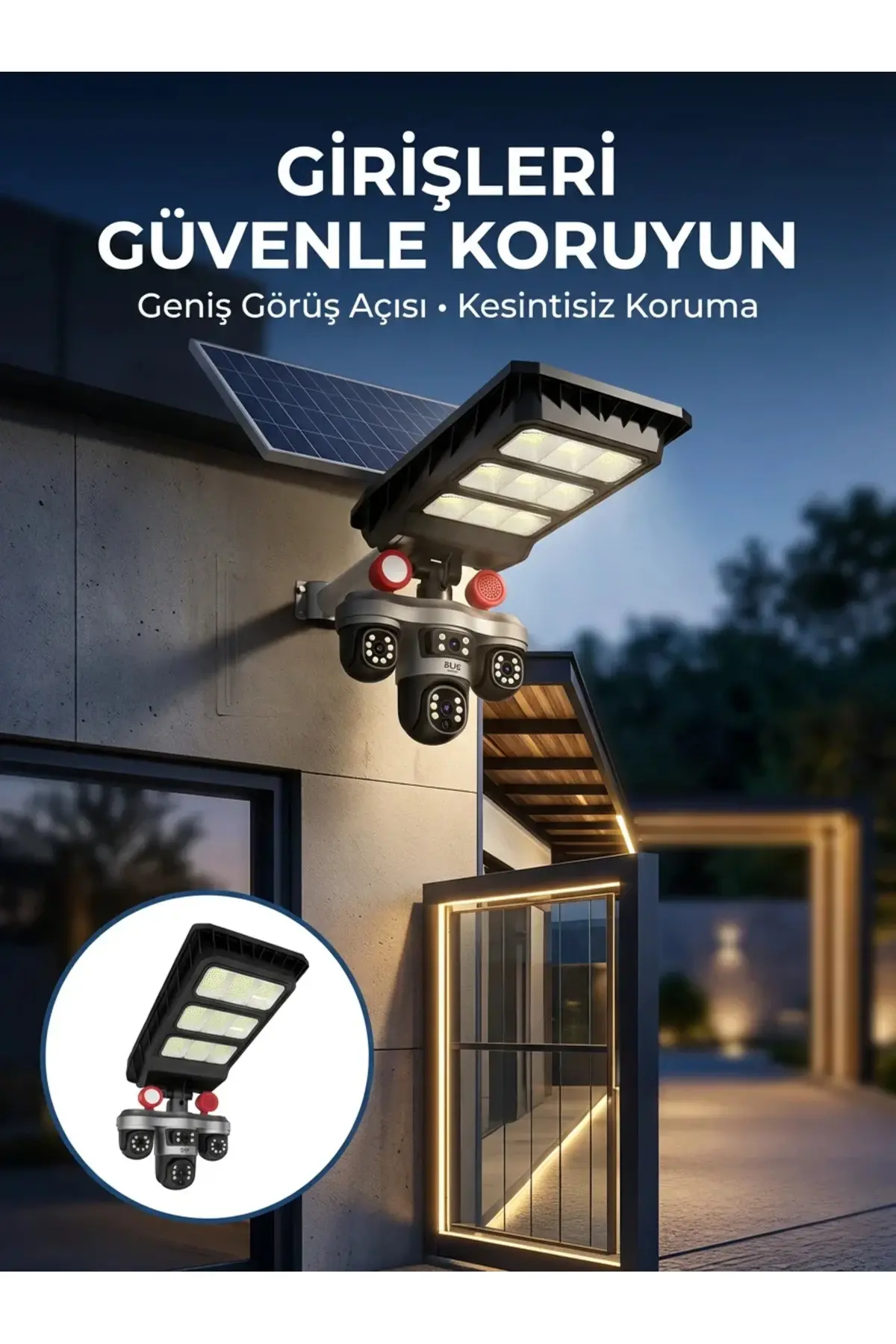 Akıllı Solar Güvenlik Kamerası 3 Lens Hareket Takip Özellikli Dış Ortam Kamera