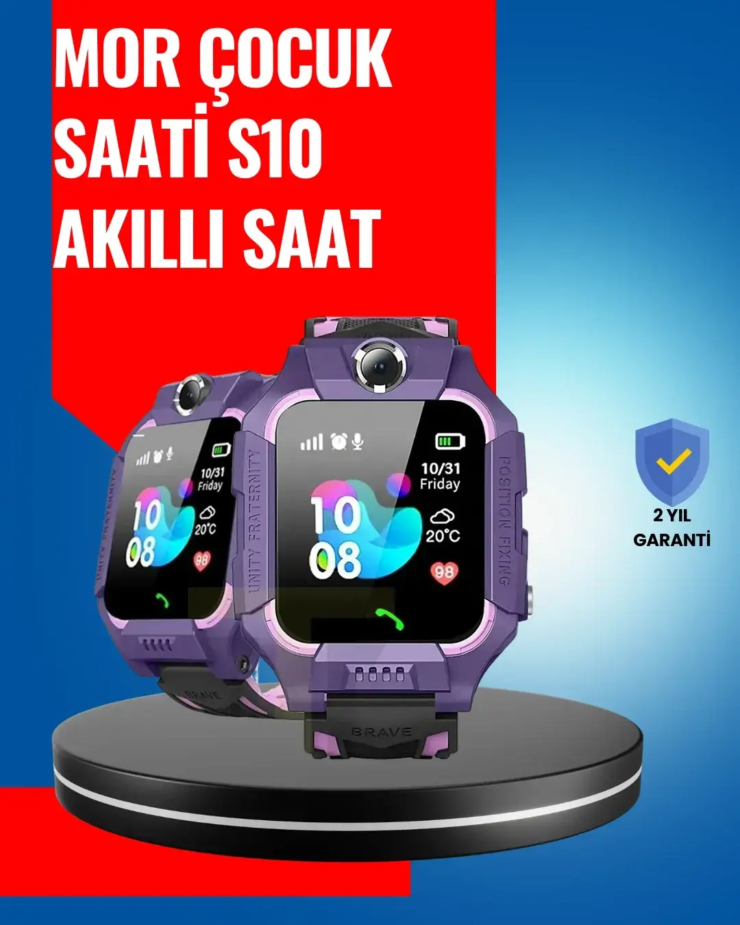S10 Mor Akıllı Çocuk Saati Geçş Konum ve Acil Durum Uyarılı