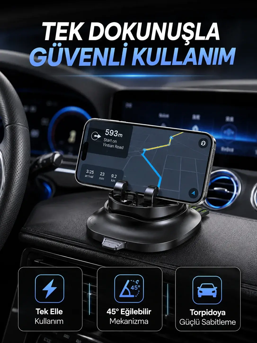 Gizlenebilir Telefon Numaralı Araç İçi Telefon Tutucu Torpido Üstü Telefon Standı
