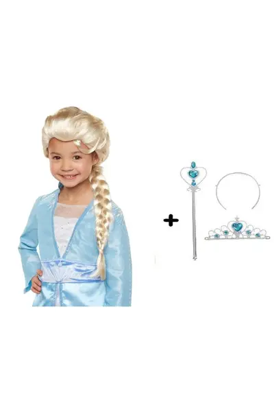 Örgülü Karlar Ülkesi Frozen Elsa Peruğu Tacı ve Sopası Çocuk Boy