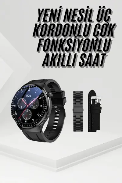 Amoled Ekran Metal Deri Silikon Kordonlu Uyku ve Sağlık Takibi