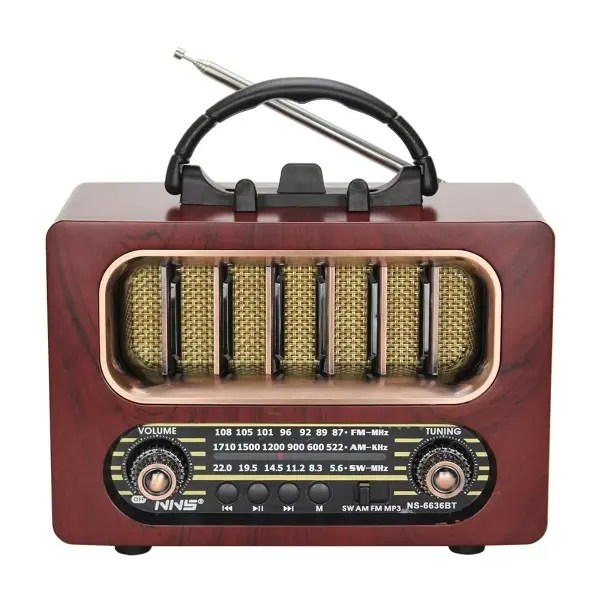 Orta Boy Retro Ahşap Tasarım Bluetooth Hoparlörlü Radyo – FM/AM Destekli, Şarjlı ve Taşınabiliri Rad