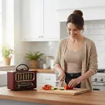 Orta Boy Retro Ahşap Tasarım Bluetooth Hoparlörlü Radyo – FM/AM Destekli, Şarjlı ve Taşınabiliri Rad-4