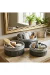 Gri 3 Boy Yuvarlak Bambu Kenar Organizer Sepet Ahşap Altlık - Bezli Çap: 22X24X29CM-2