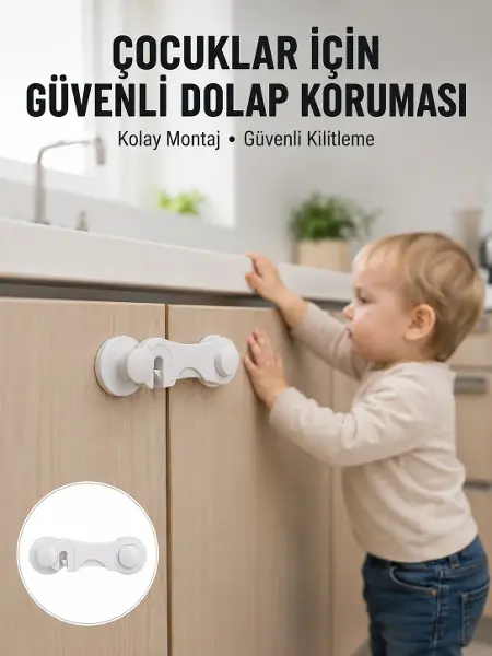 4 Adet Dolap ve Çekmece Emniyet Kilidi Çift Taraflı Bantlı Güvenli Tasarım Yeni Nesil