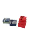 3PCS Kare Çizgili Mix Renkli Karton Hediye Kutusu Kurdelalı 19-17-15CM-1