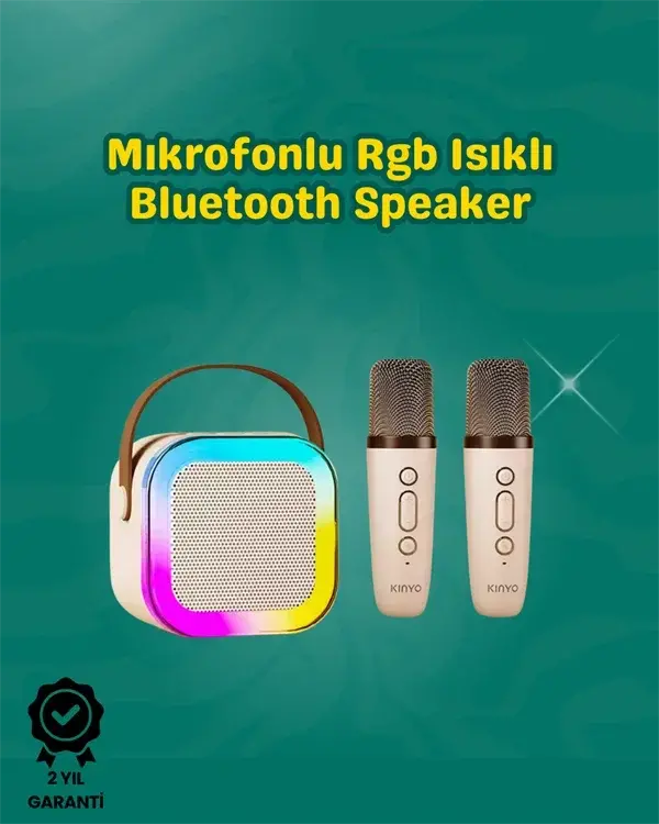 İki krofonlu Renkli LED Işıklı Karaoke Cihazı