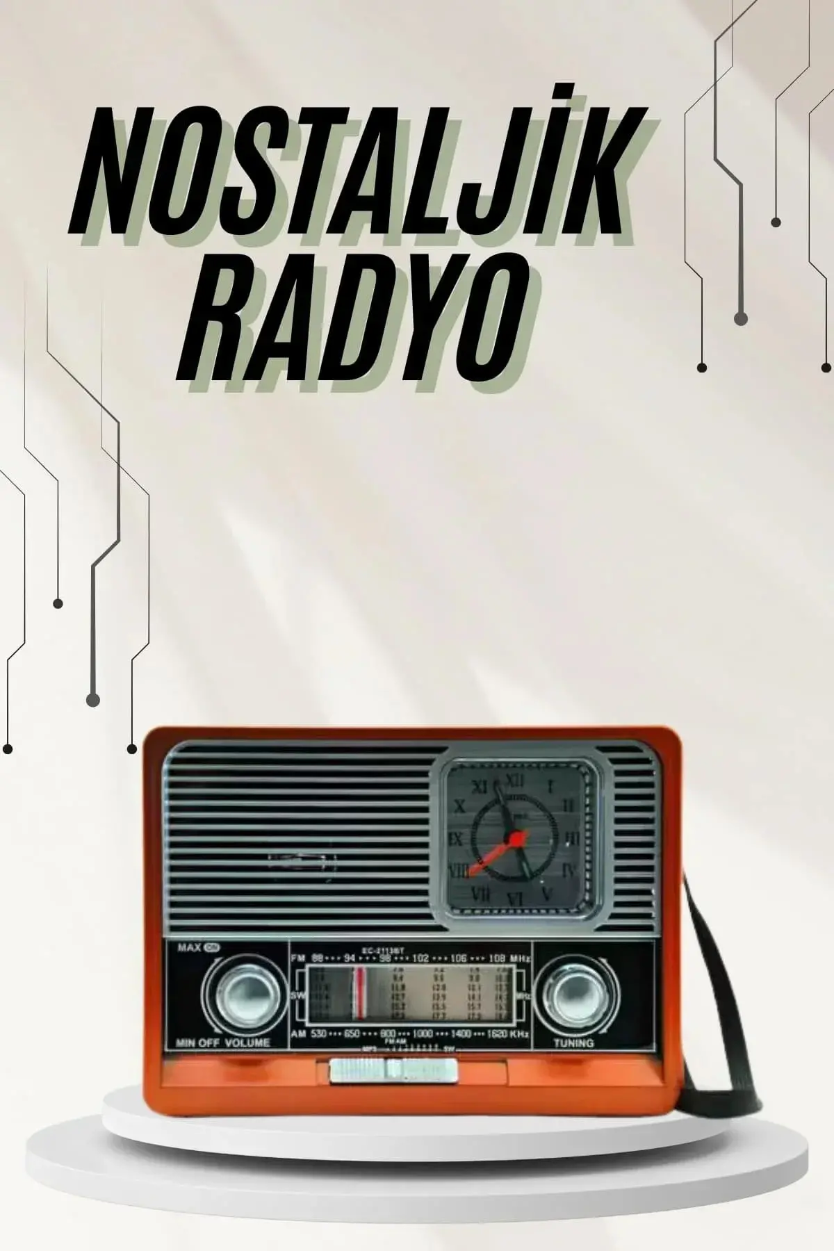Saatli Fenerli Bluetooth Nostaljik Radyo AUX SD USB Girişli Bluetooth Hoparlör