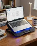 USB Girişli Laptop Soğutma Standı Çift Fan Mavi Işıklı Notebook Soğutucu-1