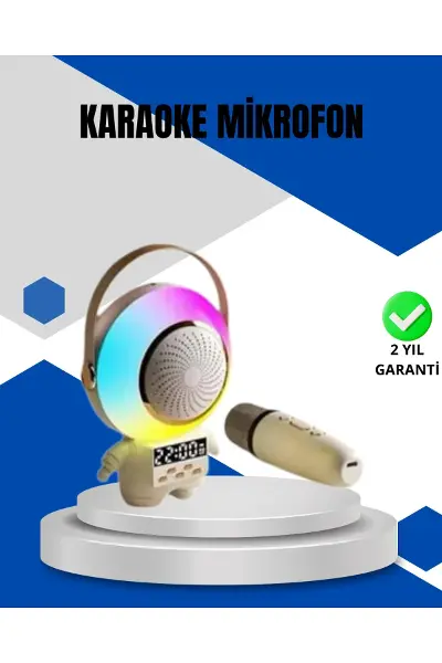 Kablosuz Mikrofonlu Astronot Tasarım Bluetooth Speaker Karaoke