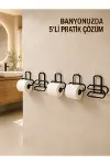 5 Adet Duvara Yapışkanlı WC Kağıtlık Delmeden Montaj Siyah Metal Tuvalet Kağıdı Askısı-1