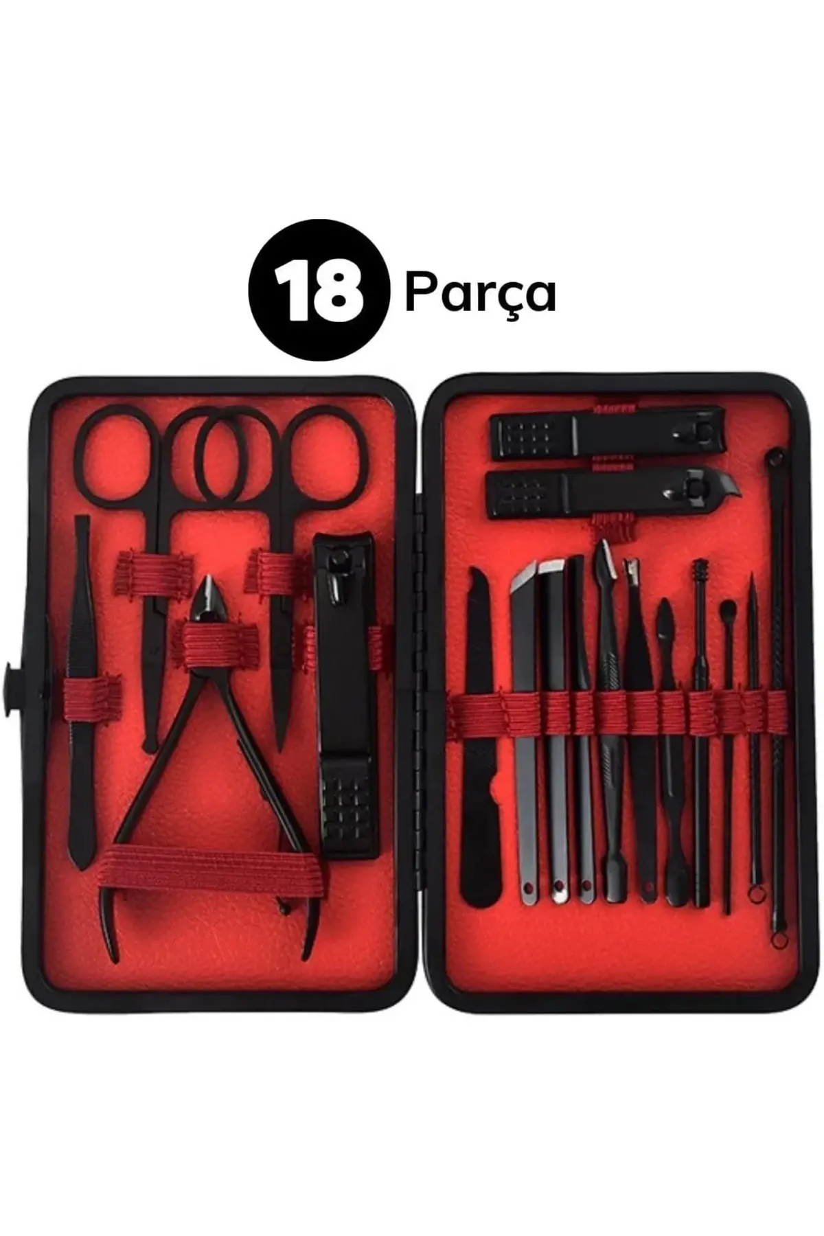 18 Parça Manikür Pedikür Set Kutusu Çelik Deri Çantalı Bakım Seti