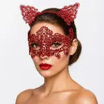 Romantik Kırmızı Dantel Maske Seti – Kedi Kulaklı Taç Ve Maske 3 No-1