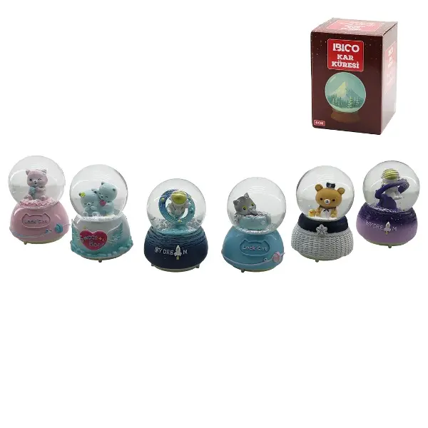 Orta Boy - 8CM Pilli - Işıklı Müzikli Kar Küresi Cam Hayvan Figürlü - Desen x Renkli Herhangi Bir Ta