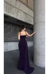 Kadın Kalp Yaka Yırtmaçlı Maxi Askılı Abiye Elbise-4