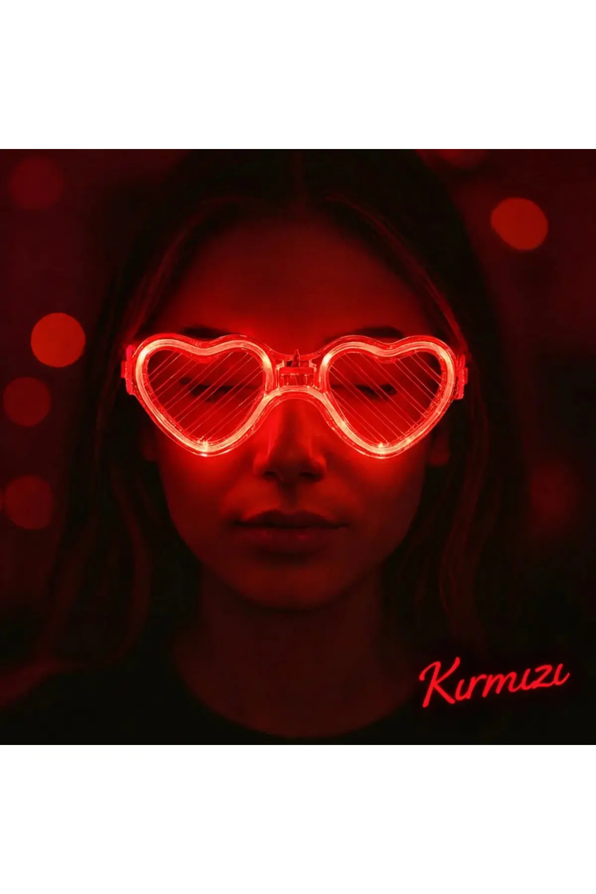 Kırmızı LED Işıklı Kalp Gözlük – 3 Modlu Parti - Glow Gözlüğü