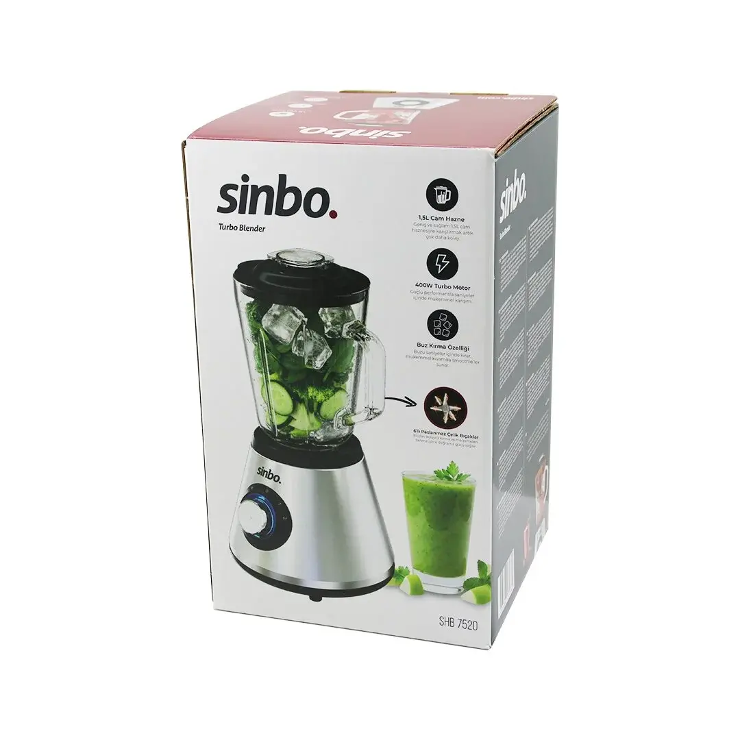 Turbo Doğrayıcı Blender Buz Kırıcı 6LI Bıçak=paslanmaz Çelik - 1.5LT Cam Hazne 2 Kademe Hız 400W 180