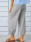 Kadın Beli Lastikli Bağcıklı Düğme Detaylı Pantolon-3