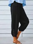 Kadın Beli Lastikli Bağcıklı Düğme Detaylı Pantolon-1