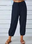 Kadın Beli Lastikli Bağcıklı Düğme Detaylı Pantolon-2