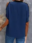 Kadın Kısa Kollu V Yakalı Ithal Krep Bluz-3