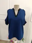 Kadın Kısa Kollu V Yakalı Ithal Krep Bluz-4