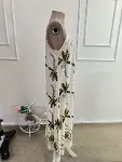 Kadın Askılı Düz Yakalı Ciçek Desenli Uzun Süprem Elbise-6