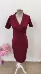 Kadın Kısa Kollu Kruvaze Yakalı Yandan Düğmeli Ithal Krep Elbise-4