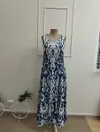 Kadın Askılı Yuvarlak Yakalı Desenli Uzun Süprem Elbise-4