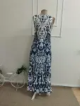 Kadın Askılı Yuvarlak Yakalı Desenli Uzun Süprem Elbise-5