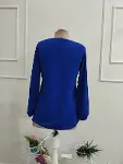 Kadın Uzun Kollu Bisiklet Yakalı Janjan Krep Bluz-5