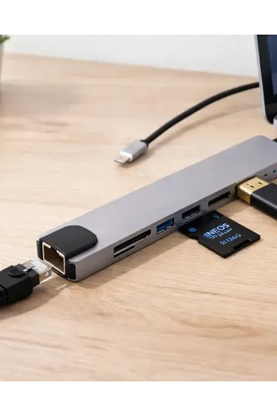 Çok Fonksiyonlu Type C Hub USB HDMI Ethernet Kart Okuyucu