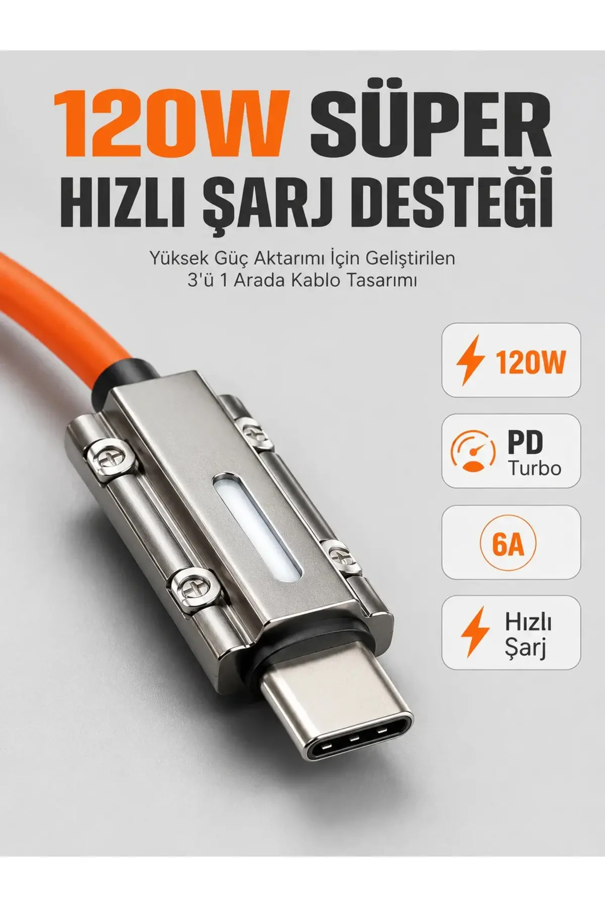 LED Göstergeli 120W PD Turbo Destekli Preum 3'ü 1 Arada Şarj Kablosu