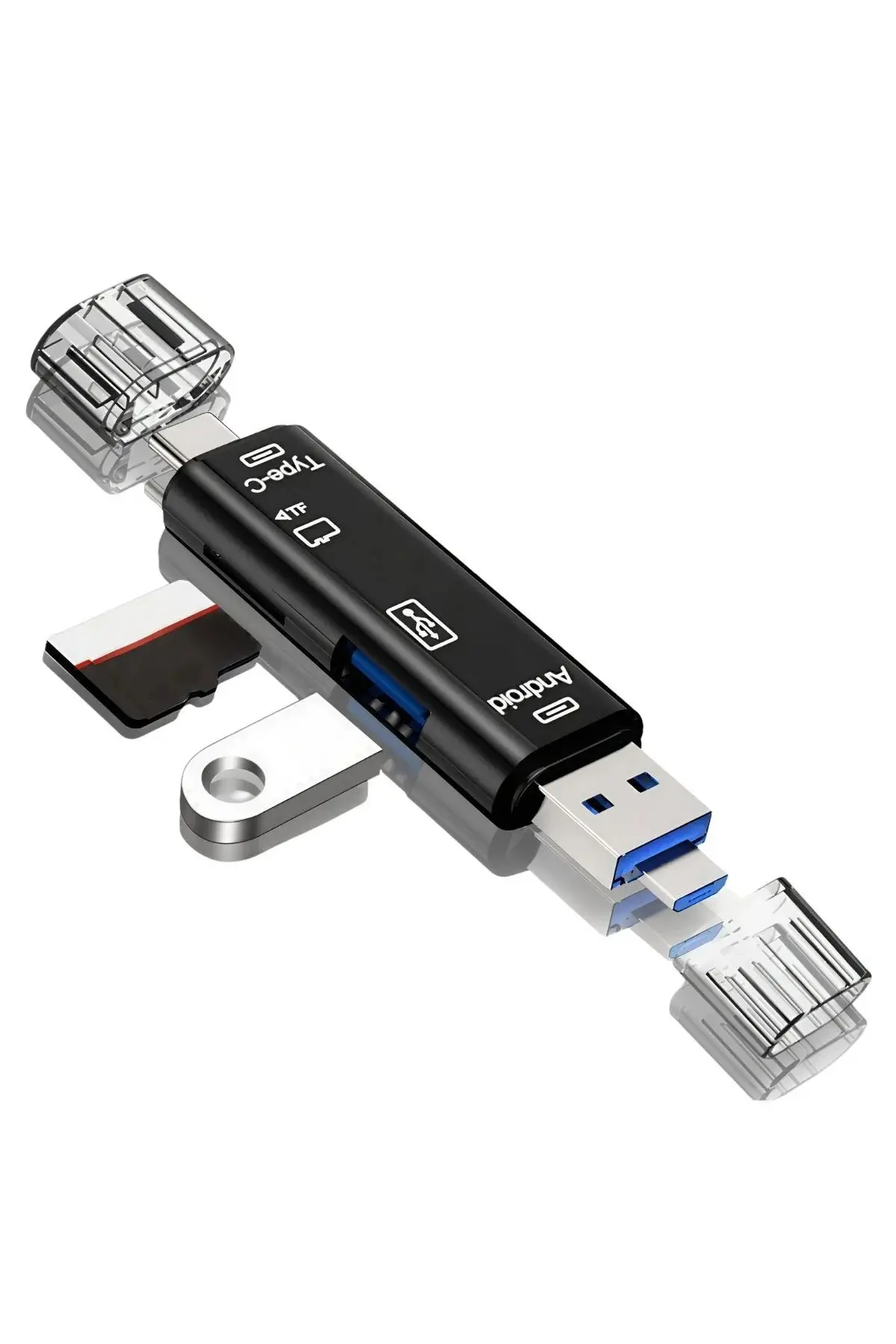 5 in 1 Çok Fonksiyonlu USB 2.0 Micro Sd Kart Okuyucu - Usb/micro Usb/type-C Çıkışlı, Otg Çevirici